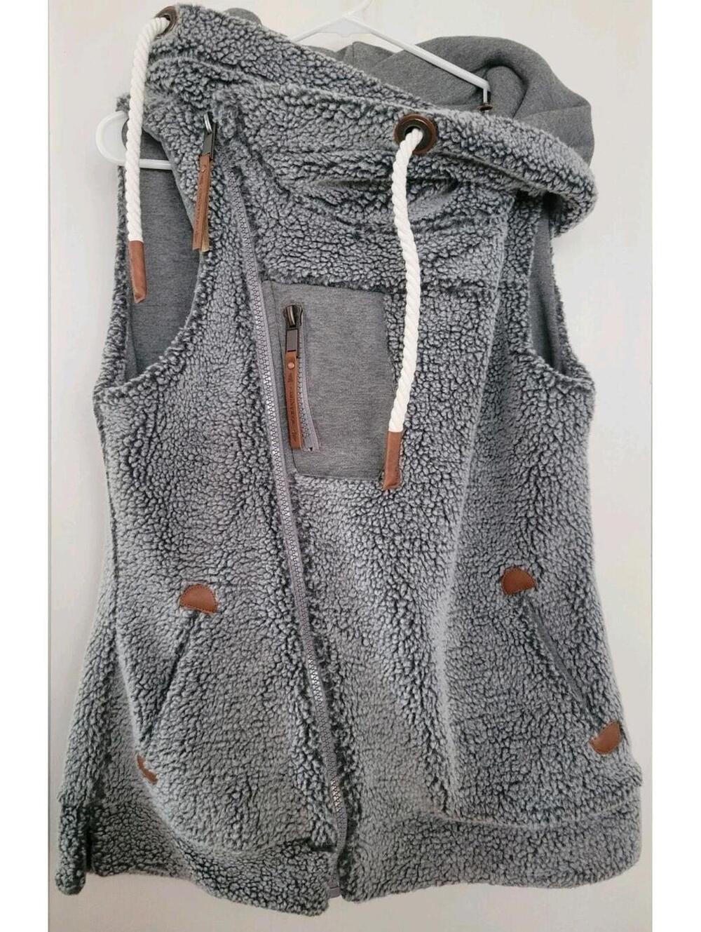 Wanakome Kira Sherpa Vest Women’s Medium Hooded Fleece Jacket Gray Cabincore
